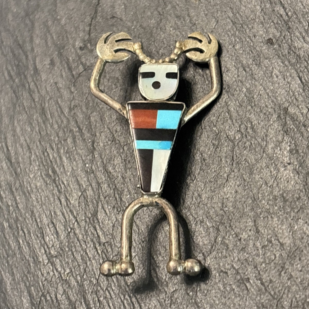 Lorna Mahkee Zuni Figure Pendant Pin Sterling Silver Vintage