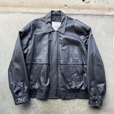 VTG Y2K London Fog black leather bomber jacket size Large genuine leather 