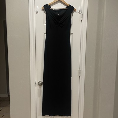 Vtg Laundry By Shelli Segal Long Dress Women s Sz 4 Black V Neck Formal Stretch