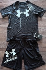 NWT Under Armour YSM Black/Gray/White BIG LOGO Shorts Set Small