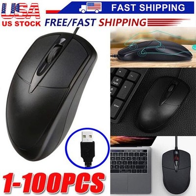 USB 2.0 Optical Wired Scroll Wheel Mouse PC Laptop Notebook Desktop Black Lot