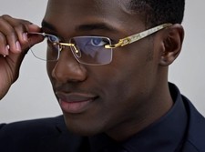 Mens Sunglasses Small Rectangular Hip Hop Rapper Gold Clear Lens Square Rimless