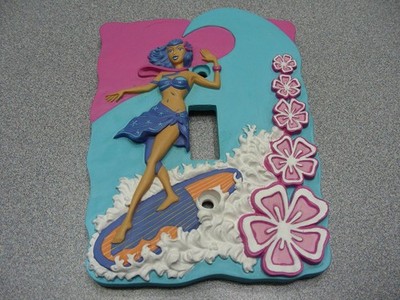 Tropical Surfer Girl - Borders Unlimited Ceramic Light Switch Plate Cover!