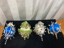 4 Pc Vintage Christmas Ornaments Mixed Lot Push Pin Sequin Balls Jeweled Beaded