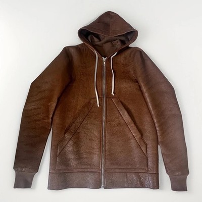 Rick Owens Olmar Mirta Blistered Lamb Leather Hooded Jacket Brown 50 Archive