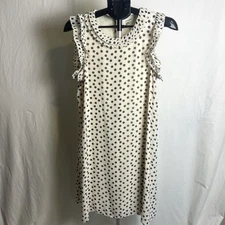 Max Studio Ruffle Sleeveless Sheath Dress Sz M White Black Dots Flirty Lined
