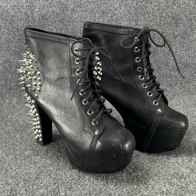 Jeffery Campbell Havana Last Spiked Leather Shoes Boot Womens 9.5 Black Platform