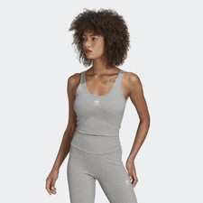 Image of adidas Adicolor Essentials Rib Tank Top HF3398 Grey Womens Relaxed Feel Cotton