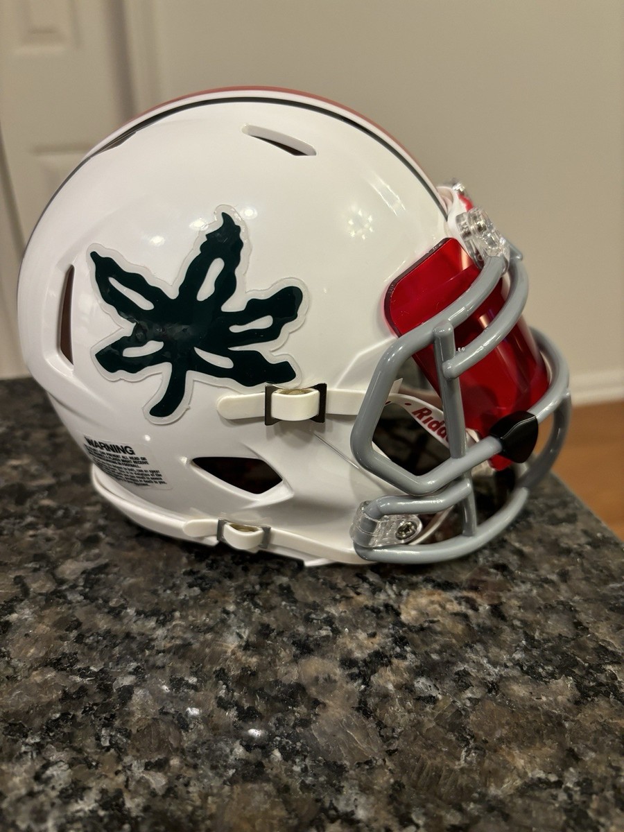 Ohio State Buckeyes Custom Mini Football Helmet White Green Leaf