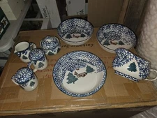 Folk Craft CABIN IN THE SNOW Accessories Lot Gravy Serving Bowls Shakers+++