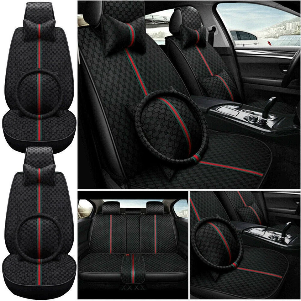 Deluxe PU Leather Car Seat Cover 5 Seats Universal Front Rear Cushion Protectors Foto 3 de 4