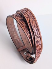 Vintage Looper Tooled Floral Scroll Western Ranger Leather Belt Cowboy Sz:34