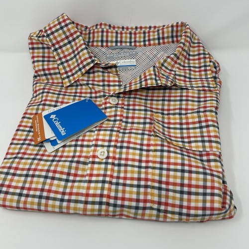 Columbia Shirt Omni-Shade Vented Sun Protection Mens XL Plaid Short Sleeve Blue