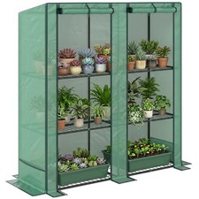 Outsunny 3 Tier Lean-to Mini Greenhouse with Green Hemmed Edging, Green