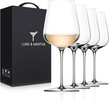 White Wine Glasses Set of 4 Crystal Wine Glasses W/ Stem Hand Blown 14oz
