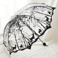 New Wave Edge Retro Transparent Umbrella PVC Three Folding Arch Butterfly Rose U