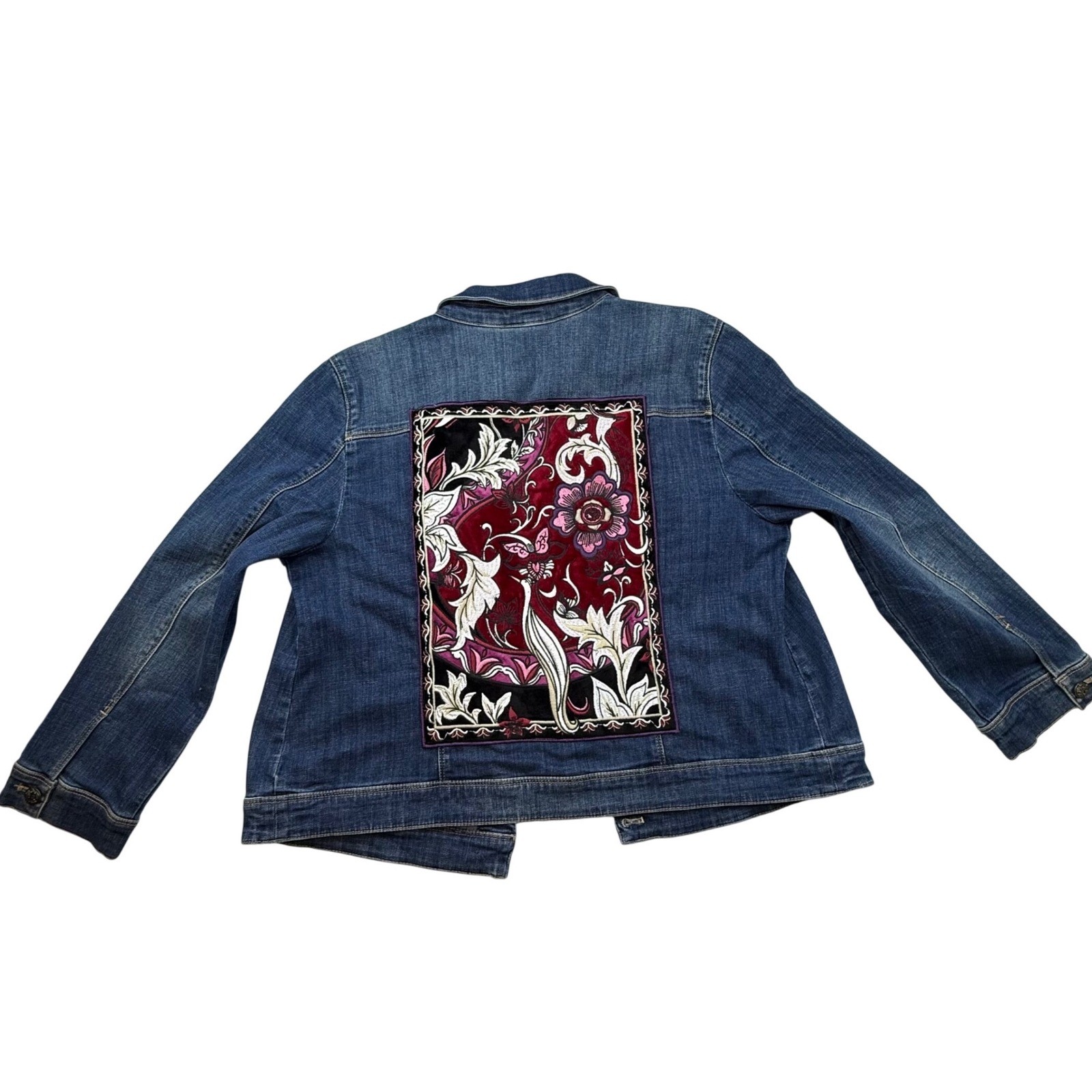 Chicos Denim Jacket Embroidered Patch Floral Jean… - image 4