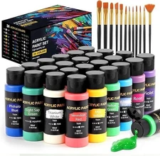 Acrylic Paint Set, 24 Colors (2 oz/Bottle) with 12 Art Brushes, Art Supplies for
