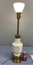 White/Gold Table Lamp w/ Glass Shade, Corded Rotary Switch, Adult Decor