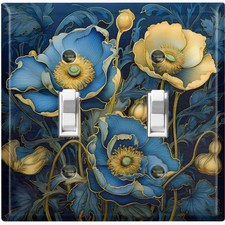 Metal Light Switch Outlet Cover Decorative Wall Plate Yellow Blue Flowers EFW108