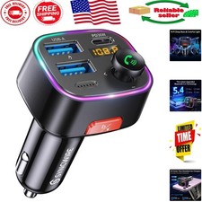 Bluetooth 5.4 FM Transmitter Car Adapter with Fast Charging  HiFi Sound