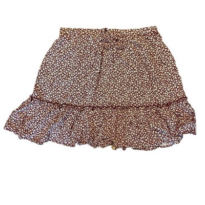 Francesca s Dee Elly Ruffled Skirt Burgundy With White Flowers Size M NWT