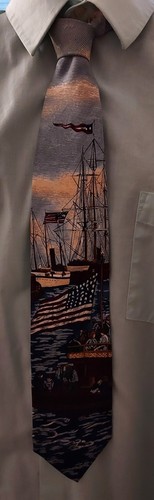 Americana Series "New York Harbor" Tango by Max Raab 100% Silk Nautical Ships - Picture 1 of 9