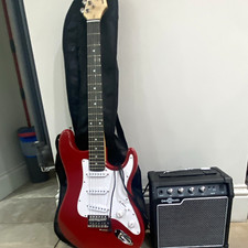 Gear4music LA Series Red Solid-Body 6-String Electric Guitar Pack w/ Amp Bag