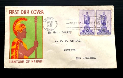 USA: FDC HAWAII  2x3c, Honolulu to New Zealand ('37).