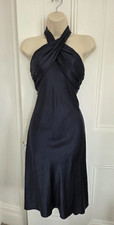 DVF diane von furstenberg navy halter neck satin  silk prom evening dress.  UK 6