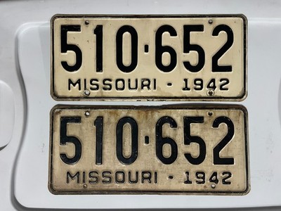1942 MISSOURI LICENSE PLATE PAIR 510 - 652