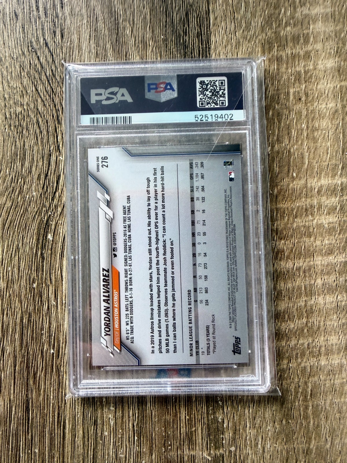 2020 Topps Yordan Alvarez Rookie Card RC SP Image Variation #276 PSA 9 view 3
