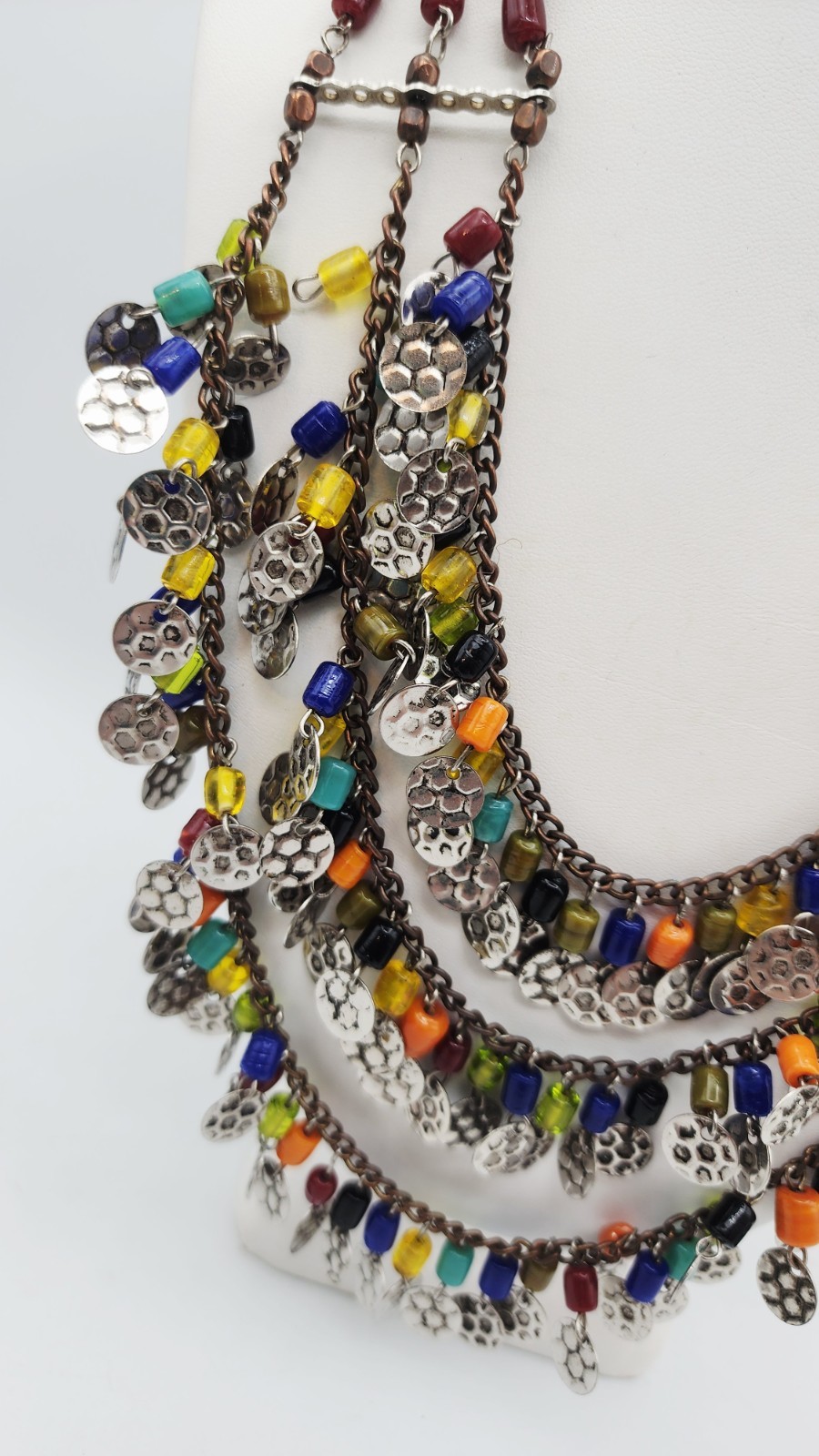 beaded coin style look dangle multiple strands ch… - image 3