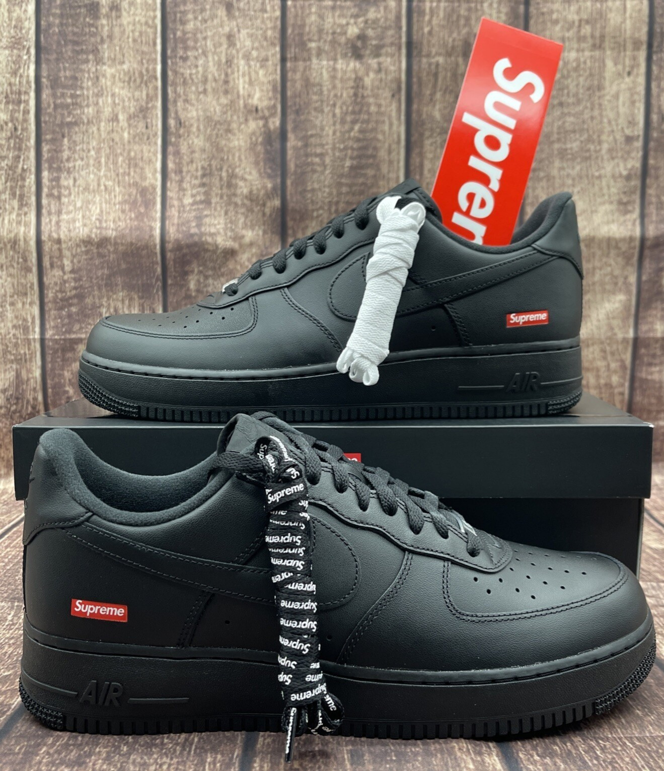 Talla 10.5 - Nike Air Force 1 x Supreme Low Box Logo - Negro