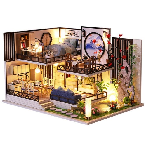 DIY In Legno Casa Roombox con Mobili Light Doll House Handmade Miniature T1229