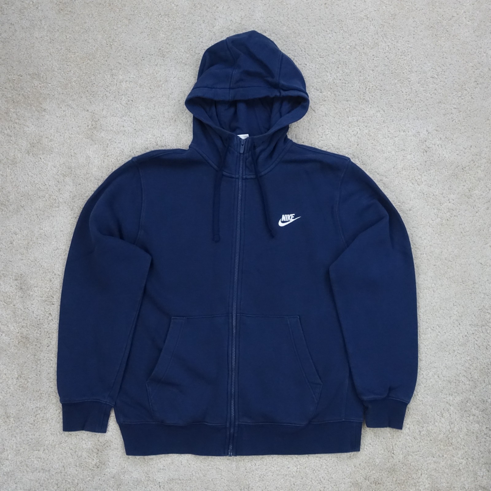 Nike Club Hoodie Mens Large Navy Blue Full Zip Sportswear Streetwear Jumper Fit