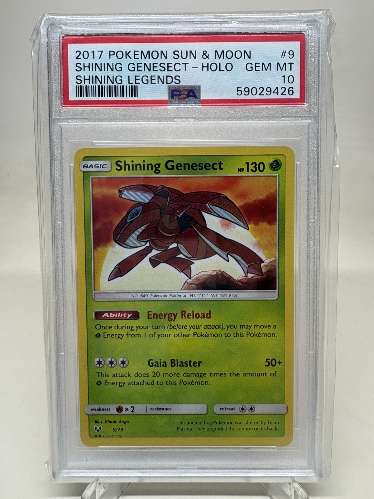 2017 POKEMON SUN & MOON SHINING LEGENDS #9 SHINING GENESECT-HOLO PSA 10 GEM MINT