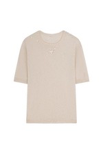 Women  s 100 Cashmere Beige Short-Sleeve Sweater   Soft Lightweight Knit Top