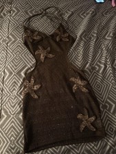 Brown Sequin Starfish Sleeveless Strappy V-Neck Bodycon Mini Dress for Women