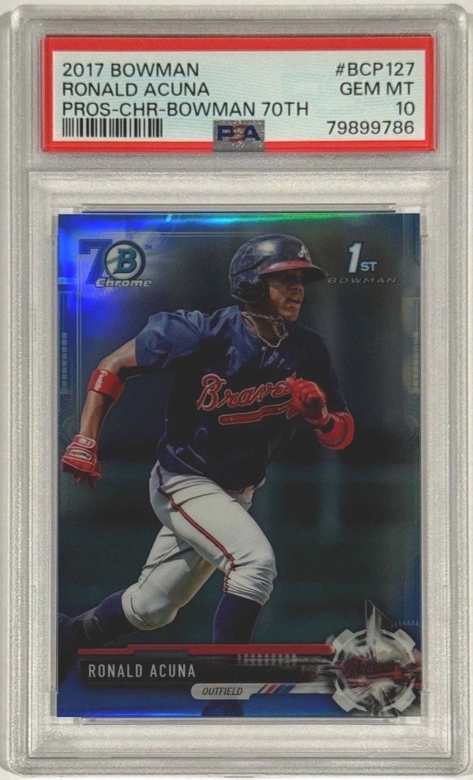 2017 Bowman Chrome #BCP127 Ronald Acuna 70th Blue Refractor 1st PSA 10 Low Pop