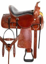 Western Leather Pleasure Trail Barrel Horse Tack Saddle Set Size 15".