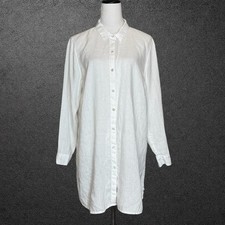 J Jill Love Linen Tunic Button Up Shirt Size L Petite White Collared Side Slits