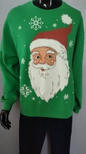 Men's Vintage Size Large Jerzees Pull Over Santa Claus Christmas Sweater