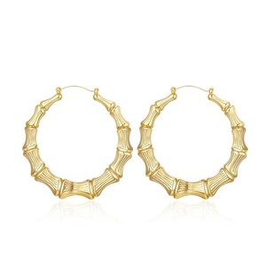 Authentic 18K Gold Plated Bamboo Hoop Earrings for Women – Large Round Heart Design,