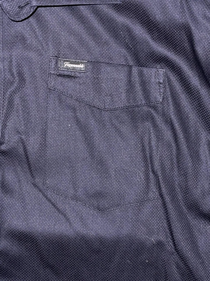 Faconnable Shirt Mens XL Navy Blue Long Sleeve Button Up Dress Pocket Textured - Image 2 of 4