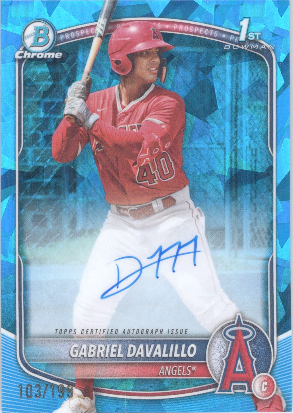 2025 BOWMAN CHROME SAPPHIRE 1ST GABRIEL DAVALILLO 103/199 AUTO SP LOS ANGELES