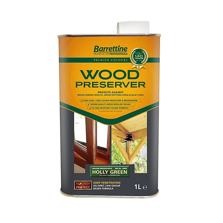 1x Barrettine Nourish and Protect Wood Preserver Holly Green 1Ltr