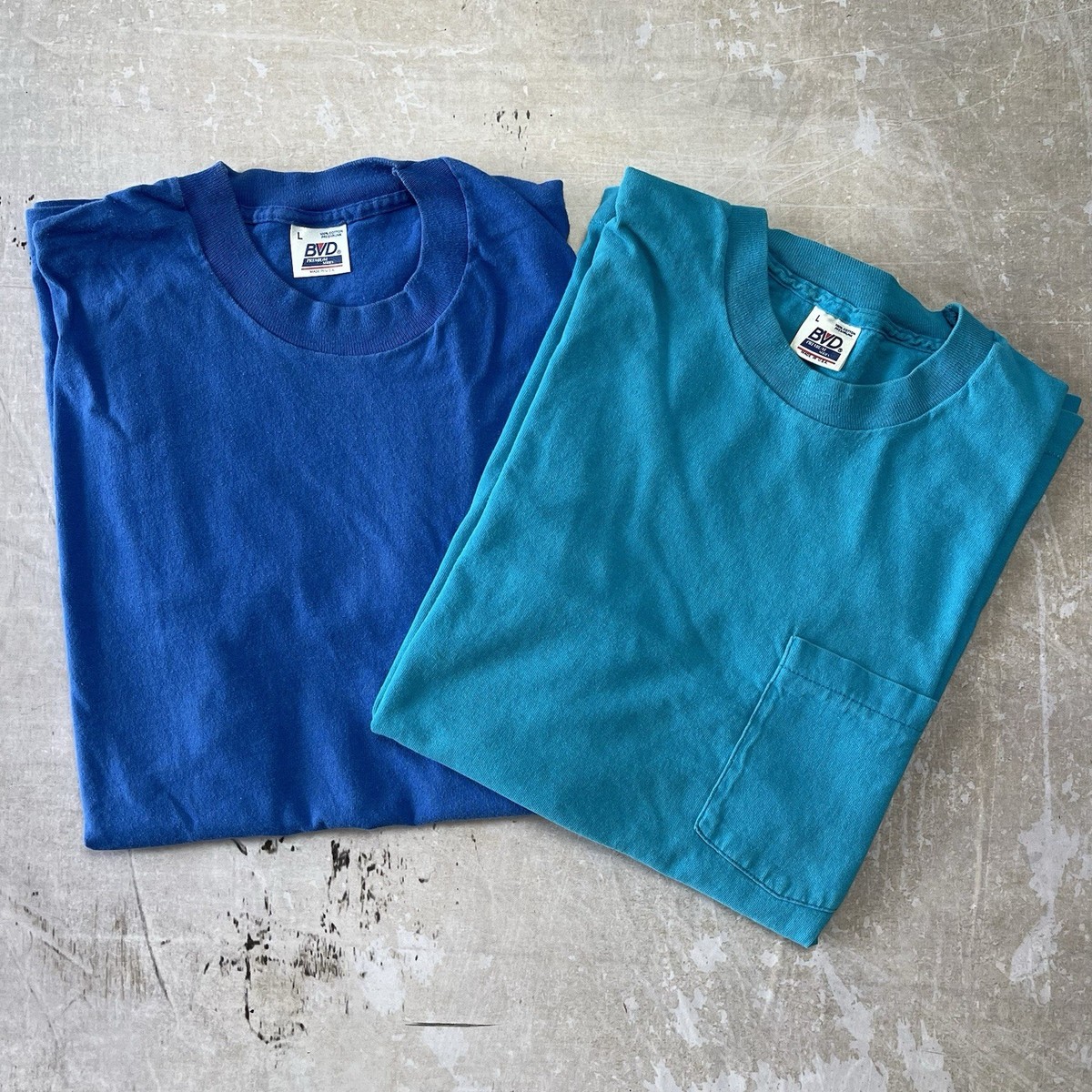 Vintage BVD Premium Series Pocket T-shirt Lot (2) Large Made in