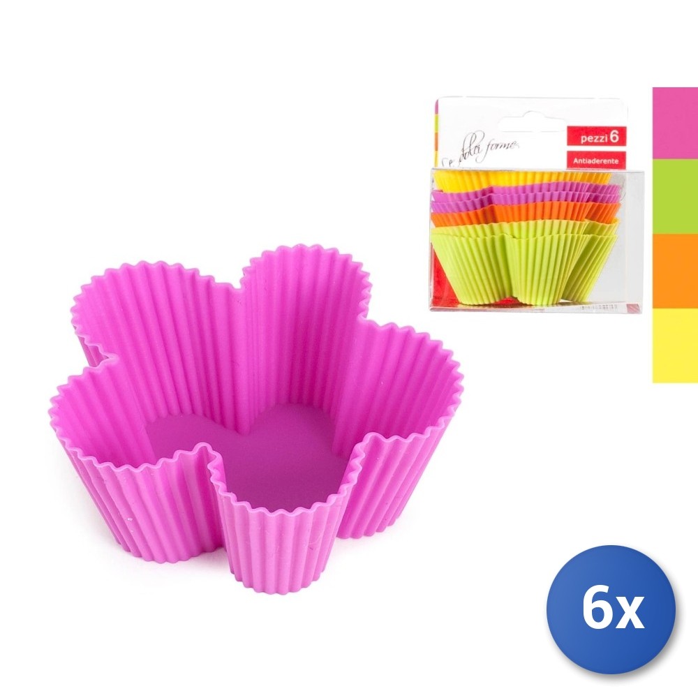 6X Packs 6 Silicone Cupcake Liners Flower Color 8 Cm Home