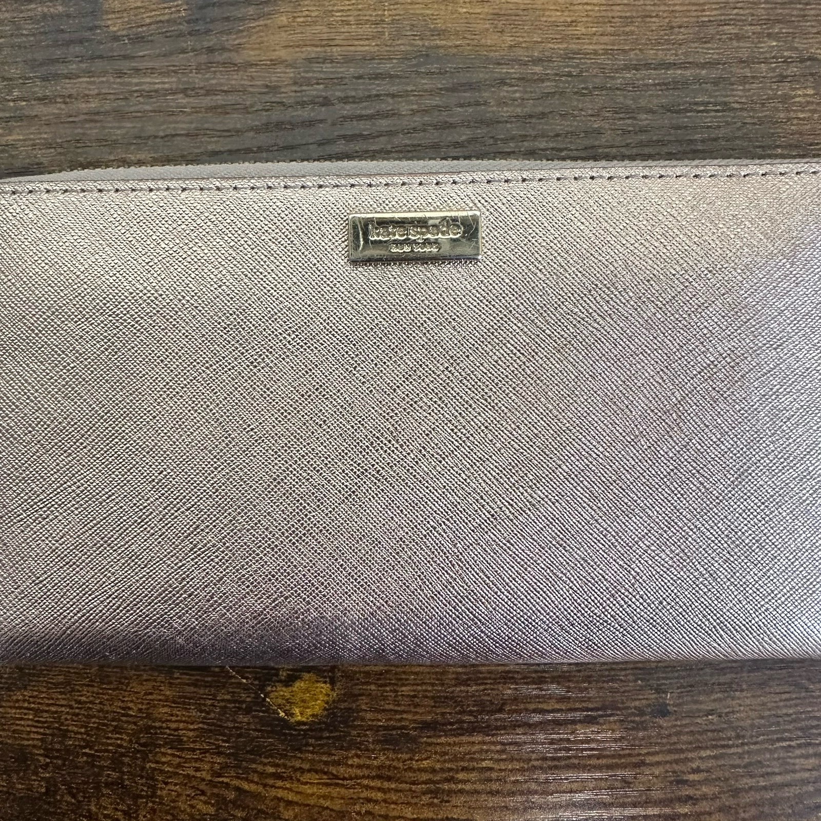 Kate Spade Rose Gold Newbury Lane Neda Saffiano Leather Wallet Zip Around Clutch thumbnail 3
